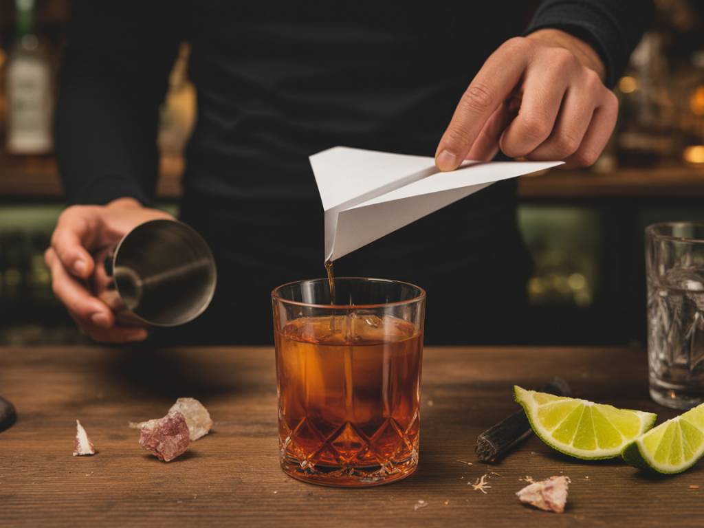 Mixing up a smoky mezcal paper plane cocktail